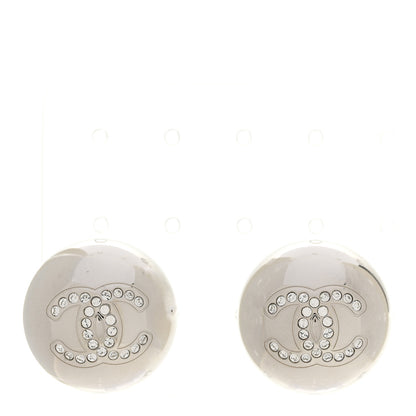 Chanel Metal Crystal CC Round Earrings Silver 1 of 5