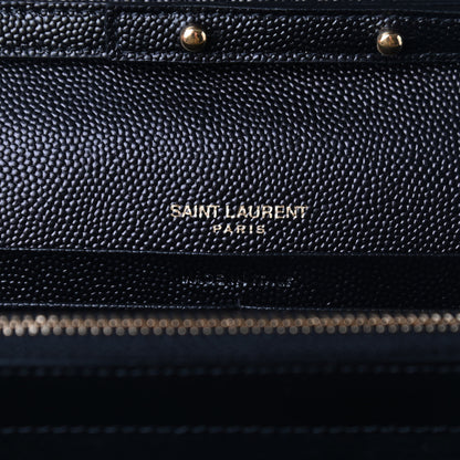 Saint Laurent Grain De Poudre Matelasse Chevron Monogram Chain Wallet Black 6 of 8