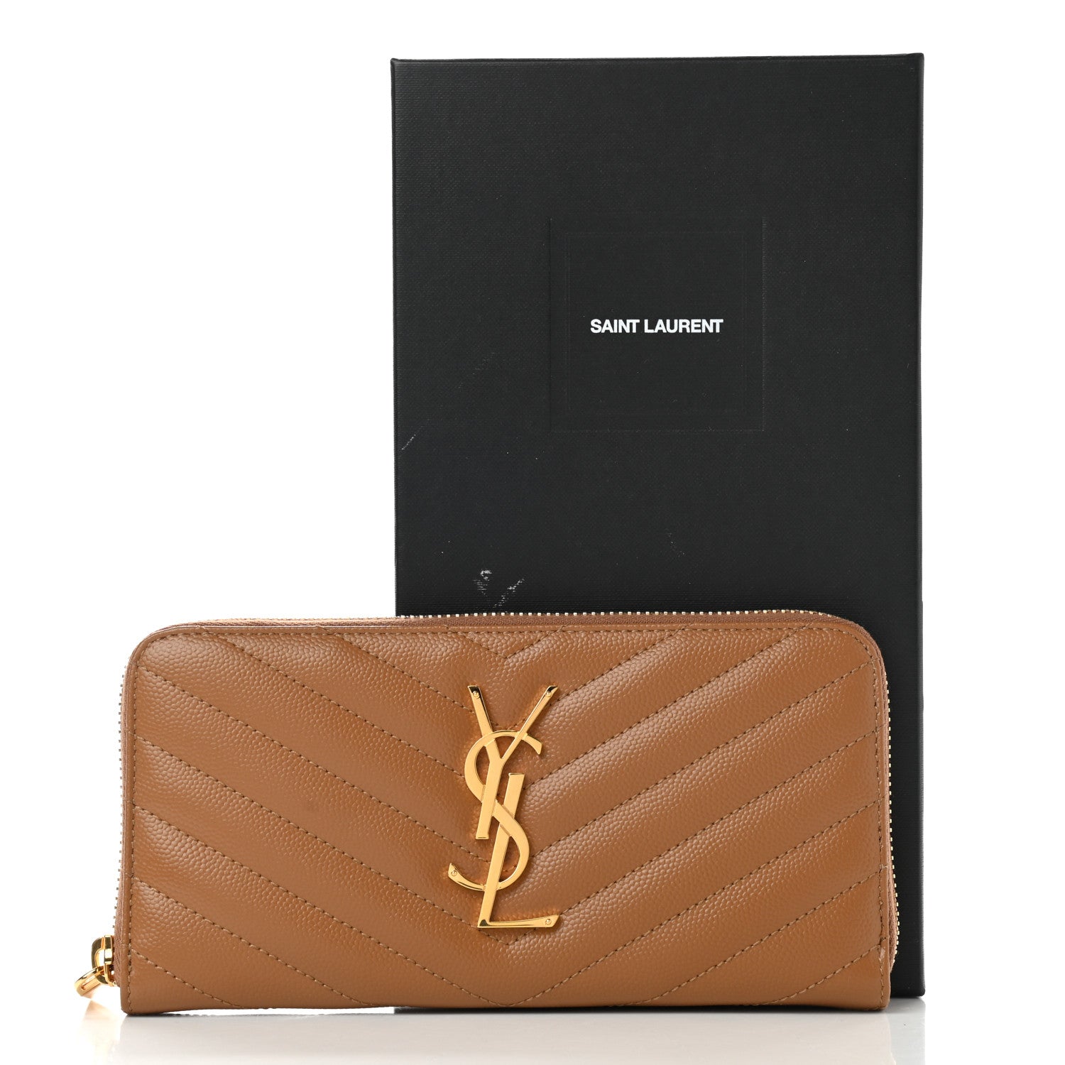 Saint Laurent Grain De Poudre Matelasse Chevron Monogram Zip Around Wallet Naturel Dark 7 of 7