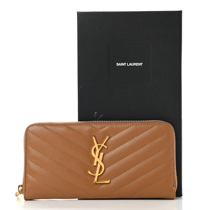 Saint Laurent Grain De Poudre Matelasse Chevron Monogram Zip Around Wallet Naturel Dark 7 of 7