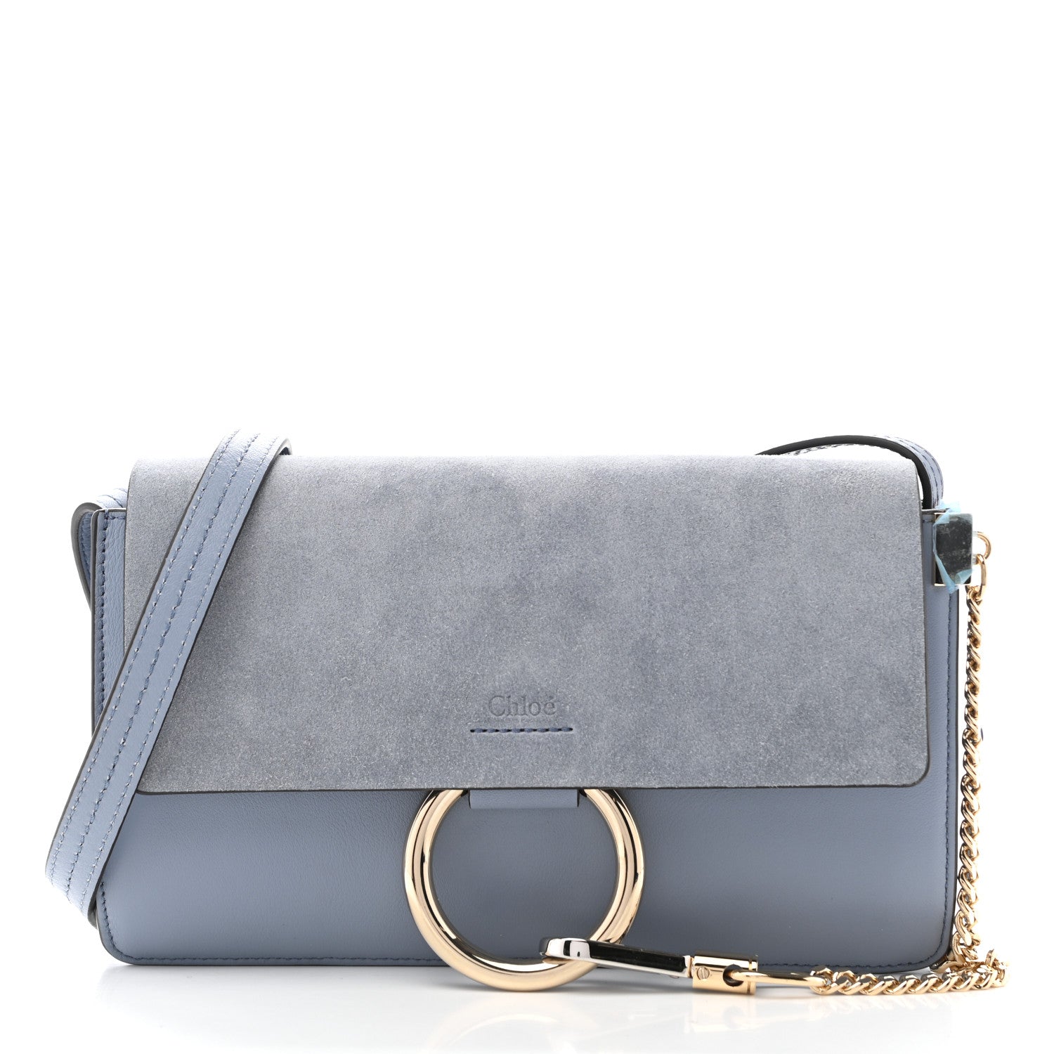 Chloe Suede Calfskin Small Faye Shoulder Bag Washed Blue 3 of 15