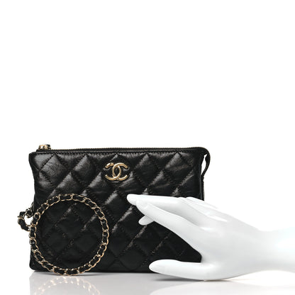 Chanel Shiny Crumpled Calfskin Quilted Clutch Bag Black 3 of 12