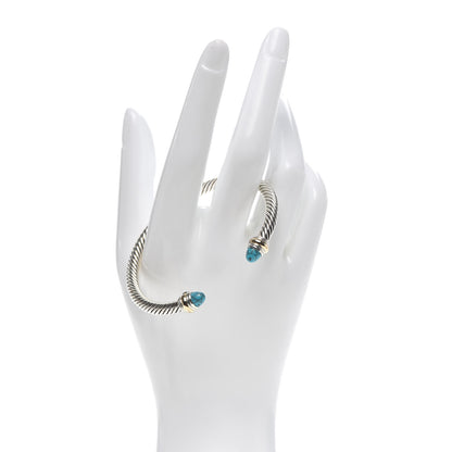 David Yurman Sterling Silver 14K Yellow Gold Turquoise 5mm Cable Classics Bracelet 2 of 4