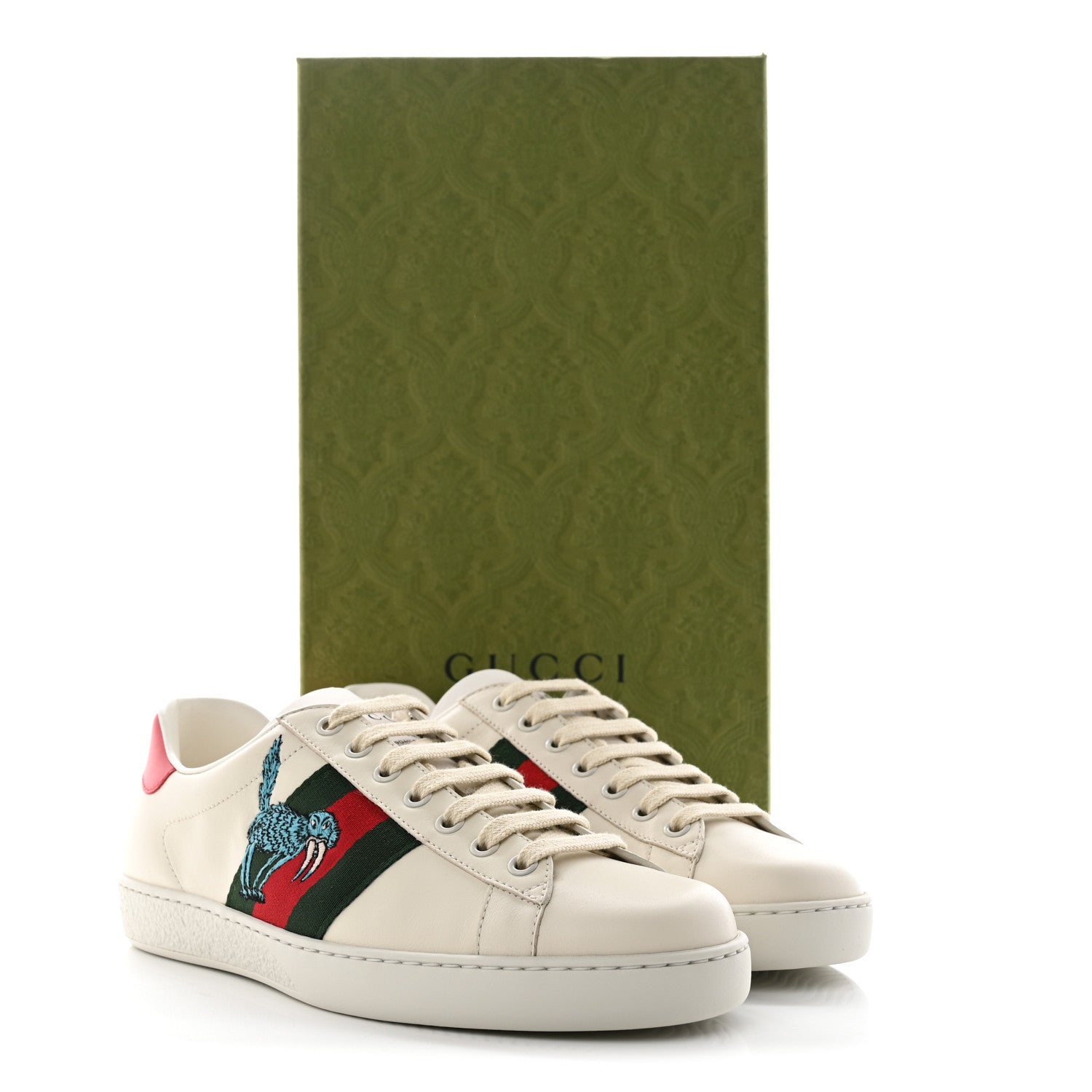 Gucci X FREYA HARTAS Calfskin Miro Soft Web Mythical Creature Embroidered Mens Ace Sneakers 6 New Mystic White 13 of 13