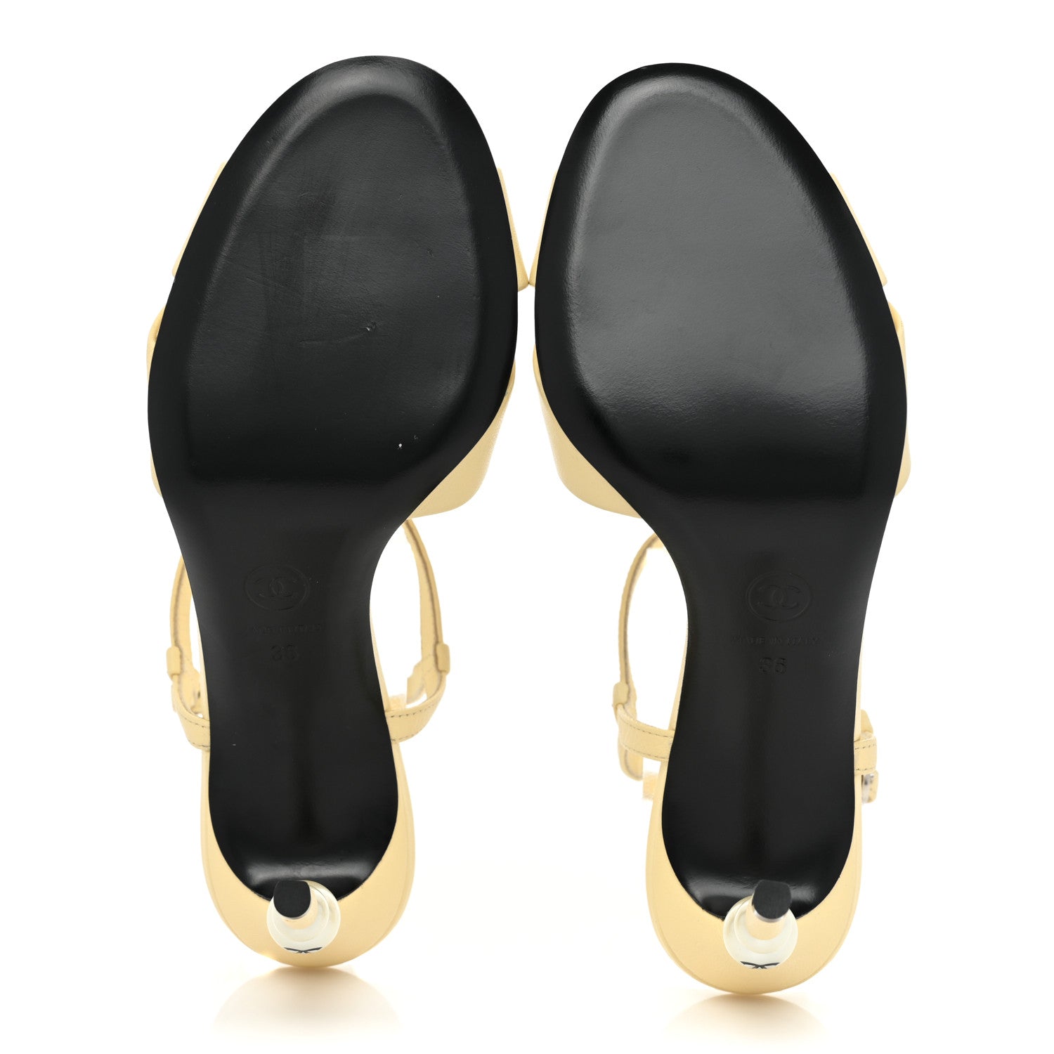 Chanel Lambskin Pearl Sandals 36 Yellow 6 of 11