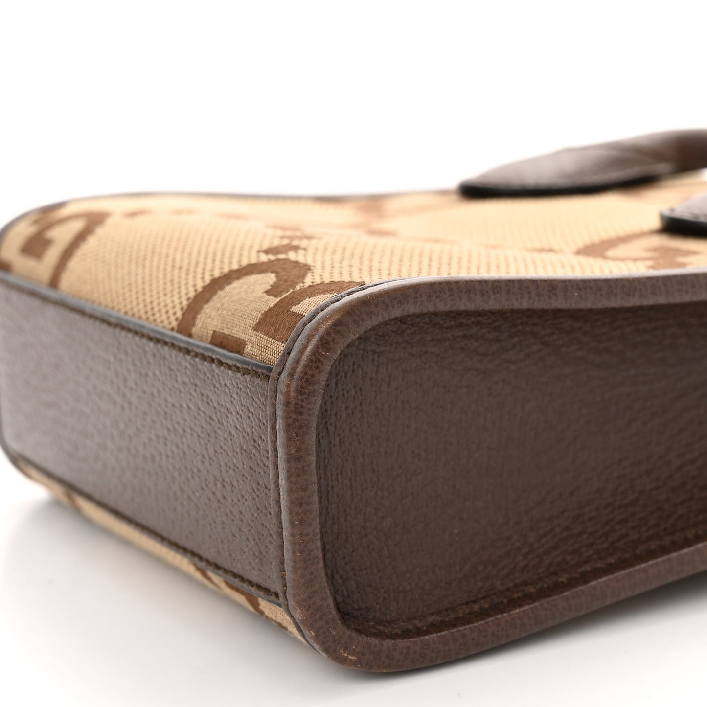 Monogram Jumbo GG Textured Dollar Calfskin Web Mini Vertical Tote Camel Ebony New Acero