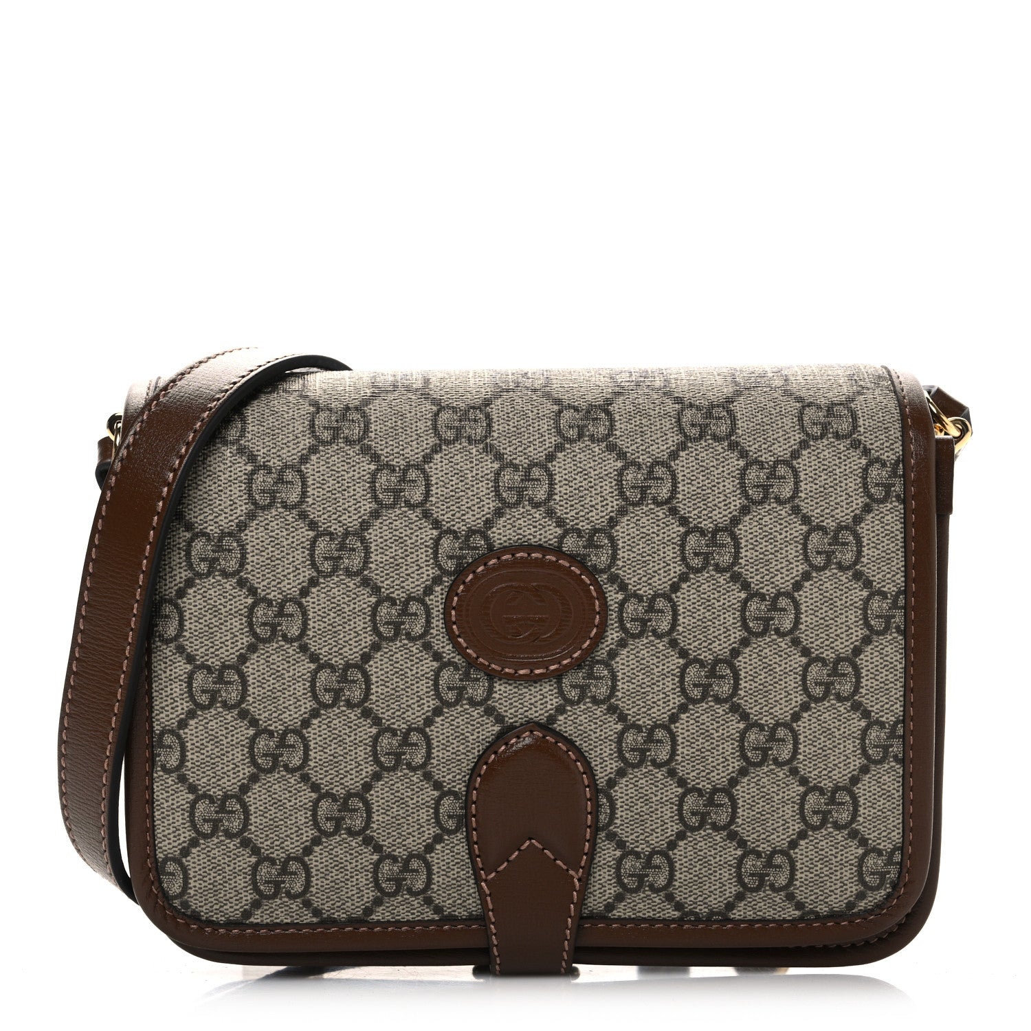 Gucci GG Supreme Monogram Azalea Calfskin Mini Retro Interlocking G Flap Shoulder Bag Beige Ebony Brown Sugar 1 of 11