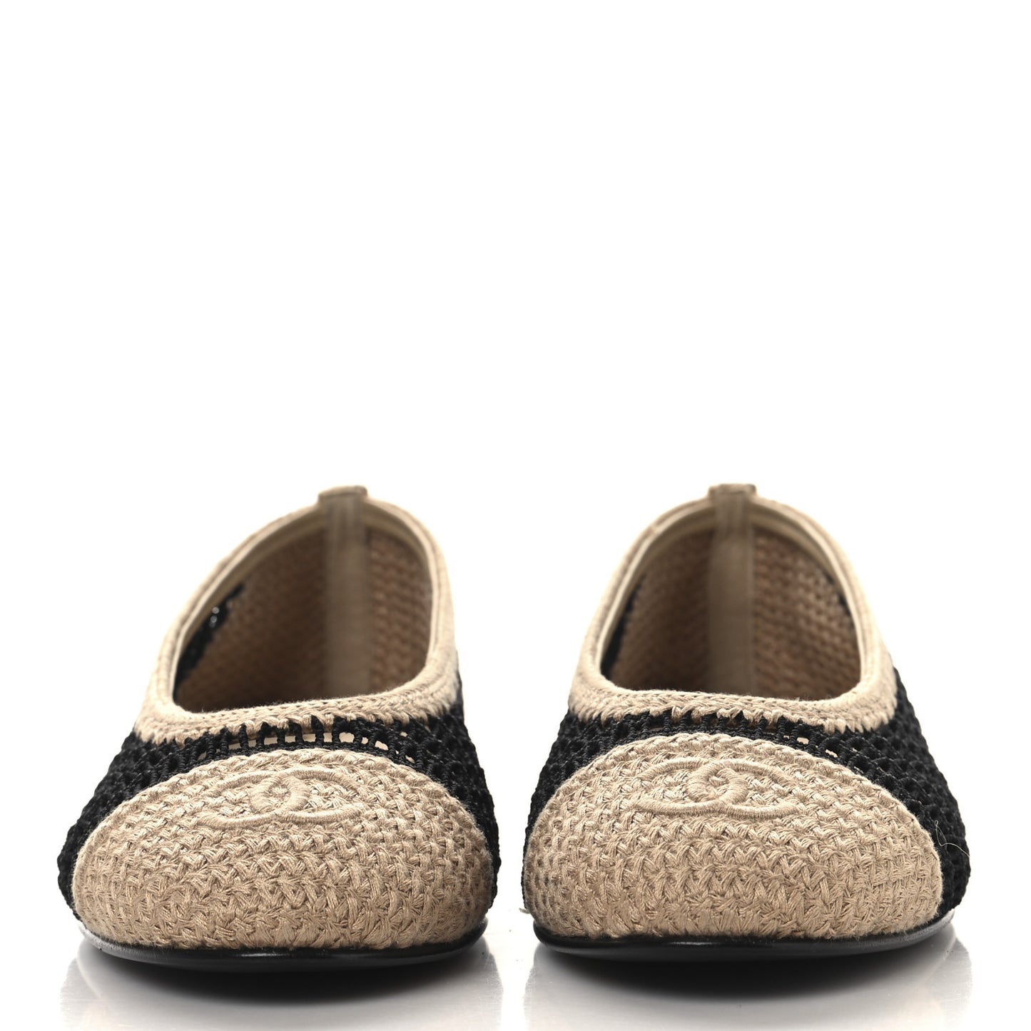 Raffia Cap Toe Ballerina Flats 39 Black Beige
