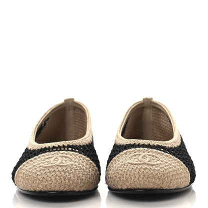 Chanel Raffia Cap Toe Ballerina Flats 39 Black Beige 3 of 8