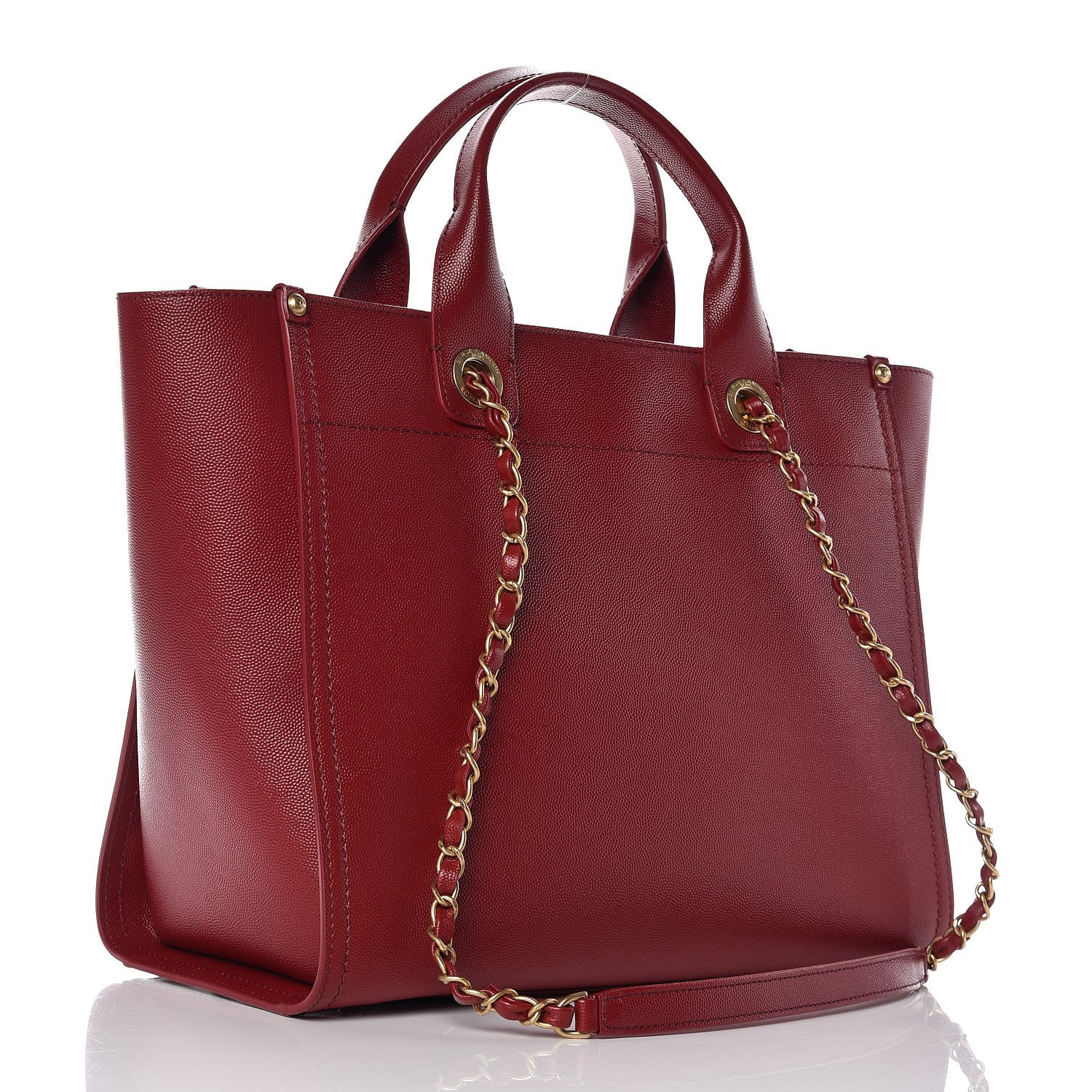 Chanel Caviar Small Studded Deauville Tote Red 3 of 11