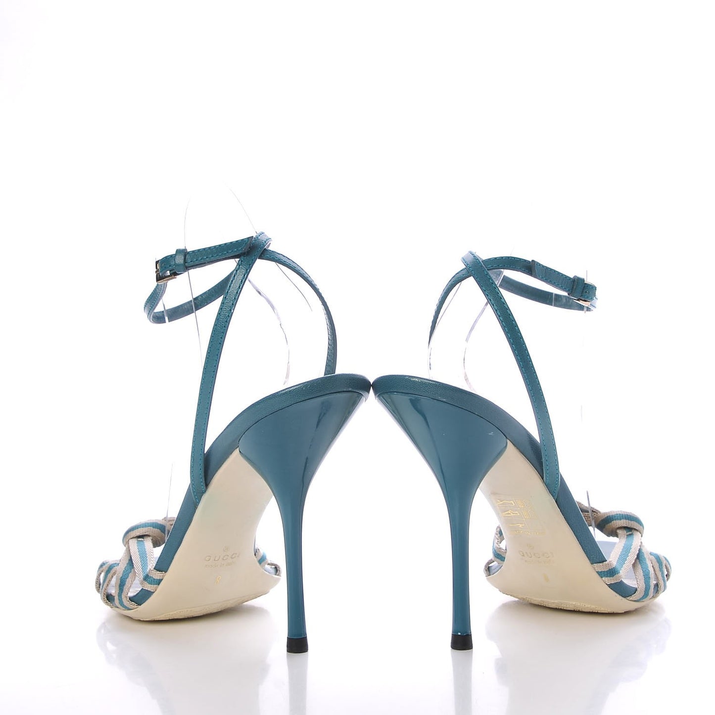 Lambskin Canvas Ribbon Sandals 8 Blue