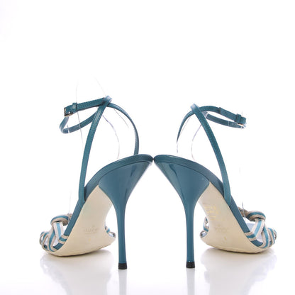 Gucci Lambskin Canvas Ribbon Sandals 8 Blue 5 of 11