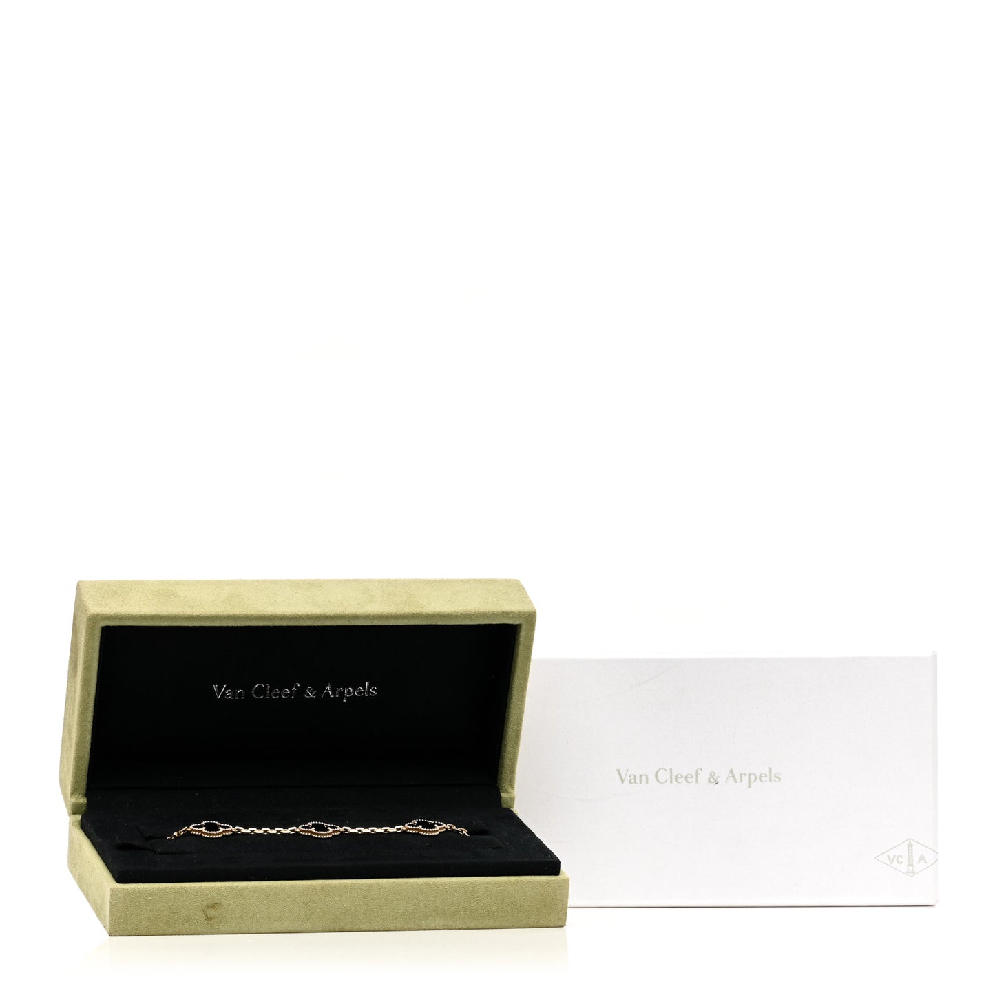 18K Yellow Gold Black Onyx 5 Motifs Vintage Alhambra Bracelet