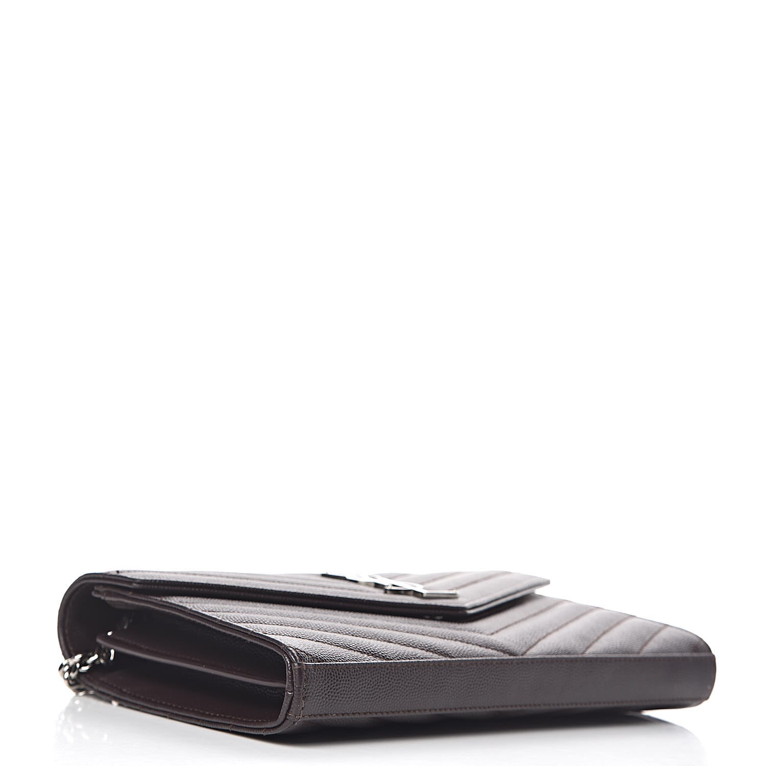 Saint Laurent Grain De Poudre Matelasse Chevron Monogram Chain Wallet Dark Brown 4 of 11