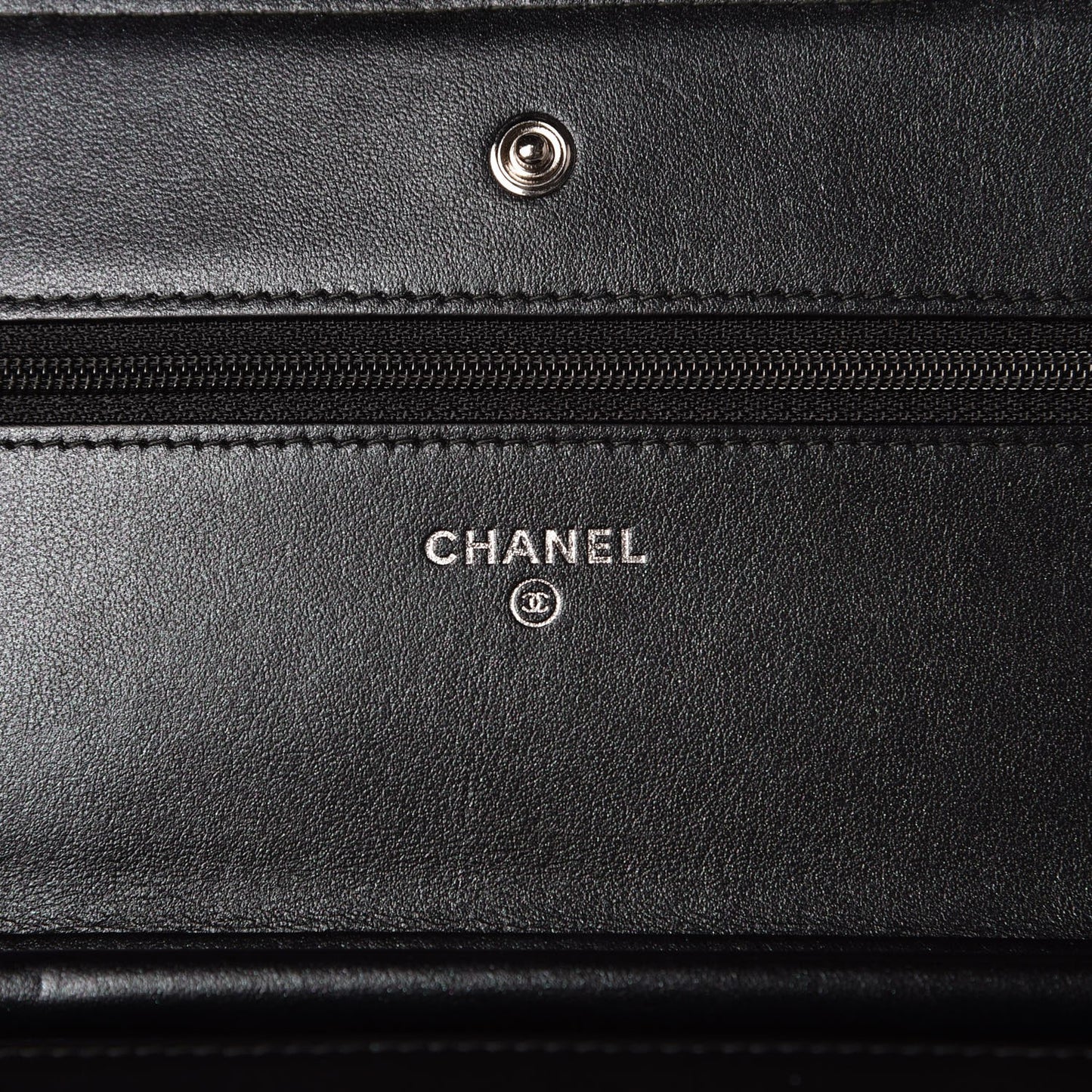 Patent Metallic Crumpled Calfskin Chevron Quilted Wallet On Chain WOC Black