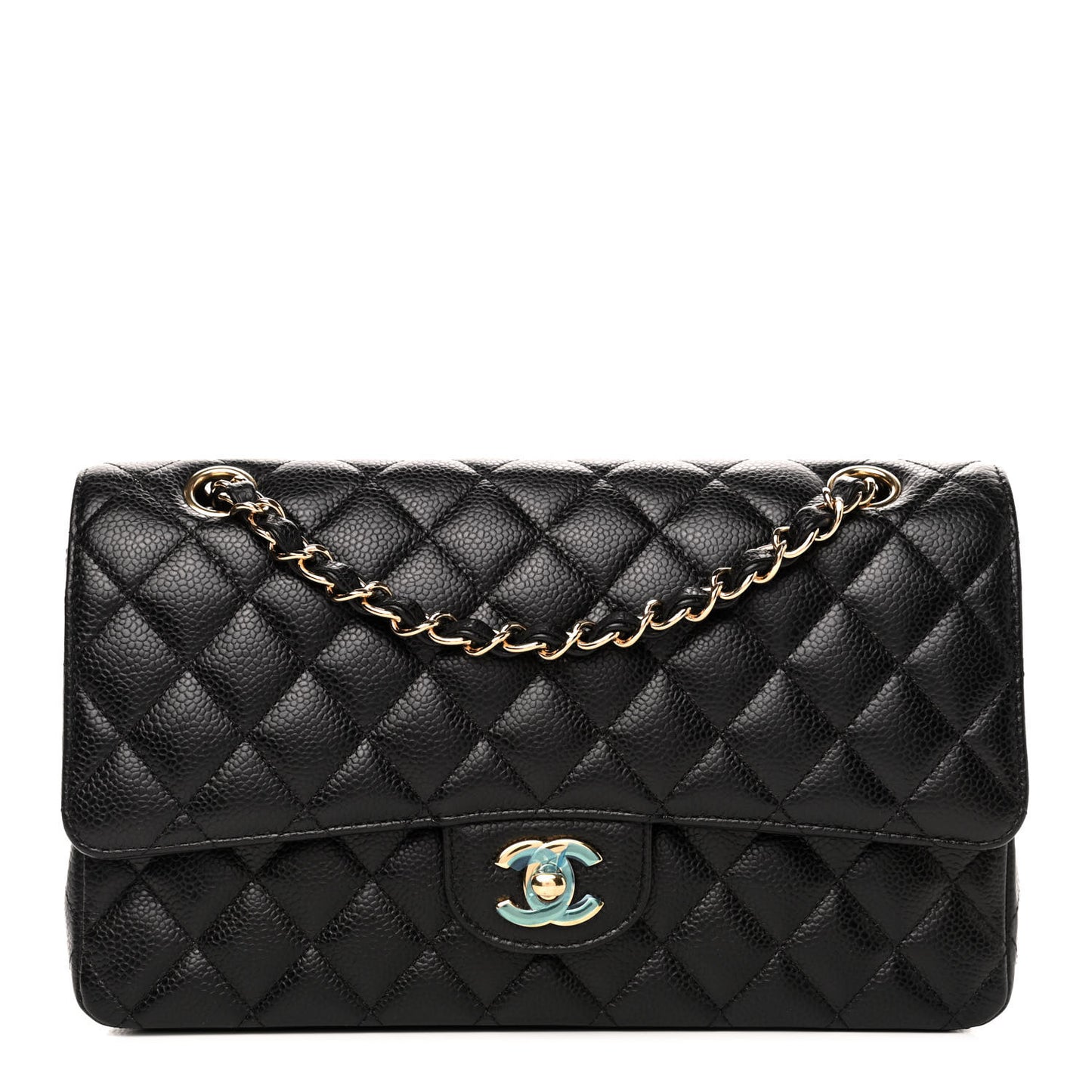 Caviar Quilted Medium Double Flap Black