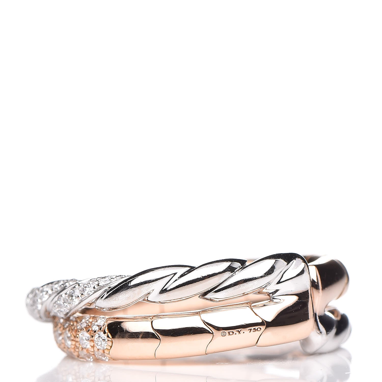 David Yurman 18K Rose White Gold Diamond Paveflex Two Row Ring 52 6 4 of 4