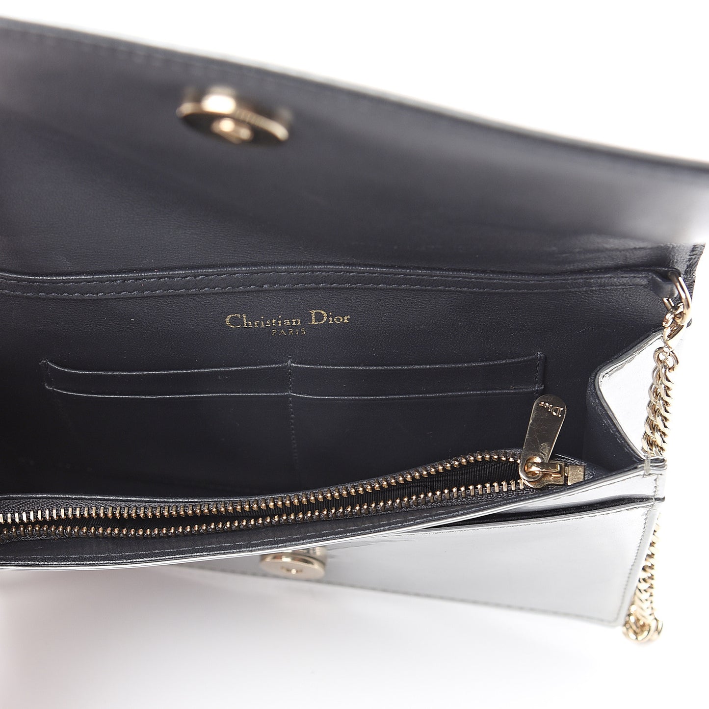 Metallic Patent Micro-Cannage Diorama Wallet on Chain Pouch Silver