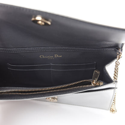Christian Dior Metallic Patent Micro-Cannage Diorama Wallet on Chain Pouch Silver 4 of 8