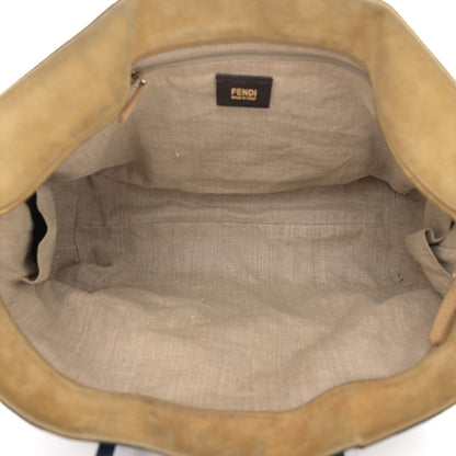 Fendi Pequin Cuoio Vegetale Medium Roll Tote Tobacco Rosso Blue 5 of 16