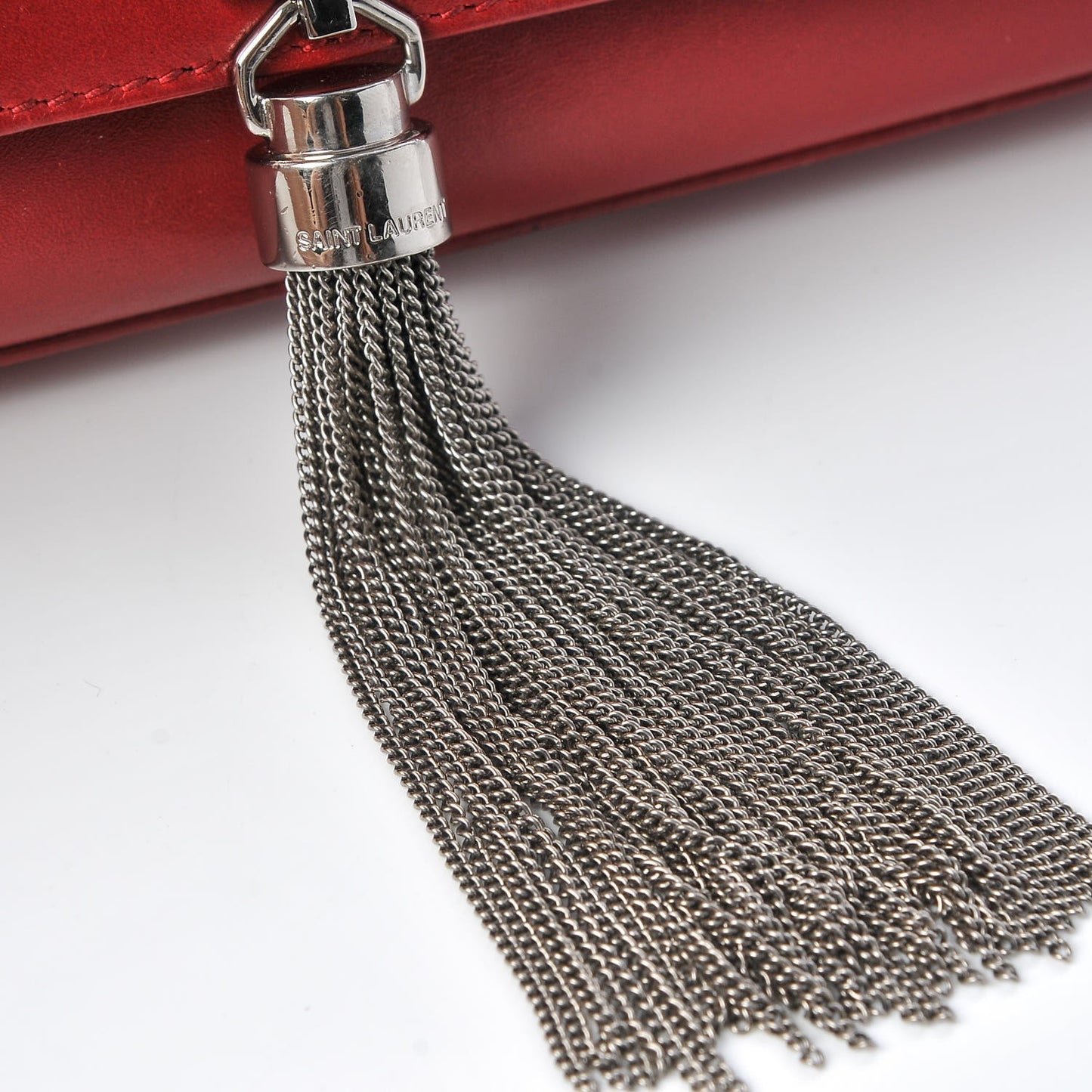 Calfskin Small Classic Monogram Kate Tassel Satchel Red