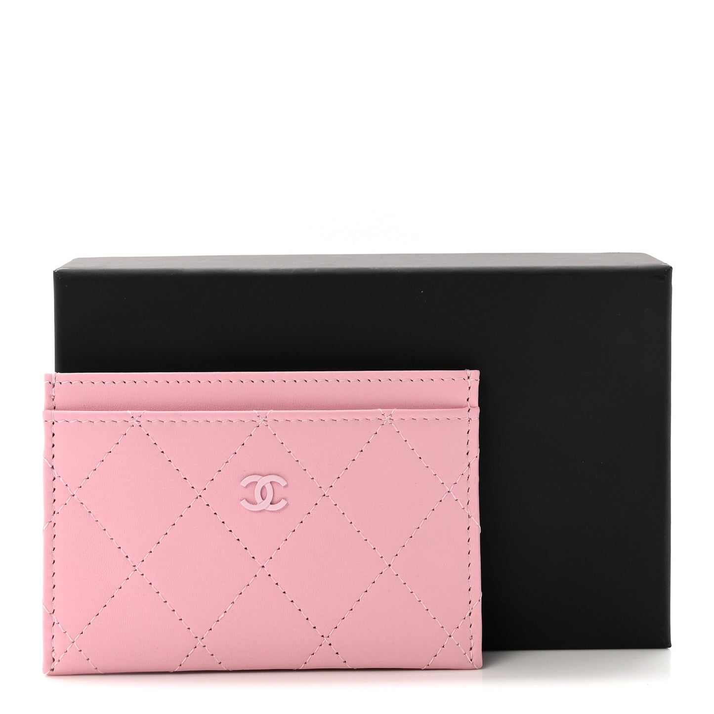 Calfskin Quilted Card Holder Light Pink