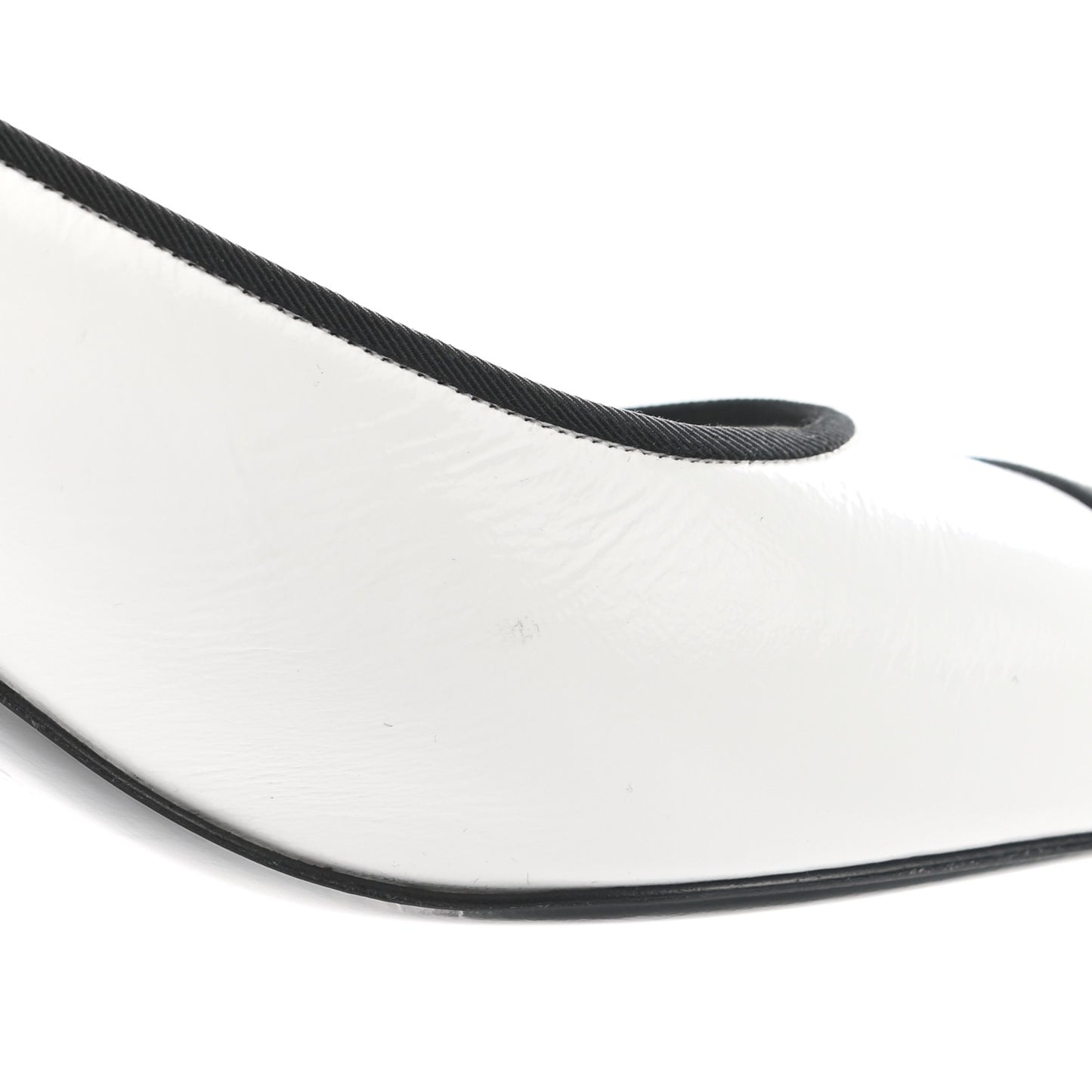 Laminated Lambskin Grosgrain Chain CC Cap Toe Pumps 37.5 White Black