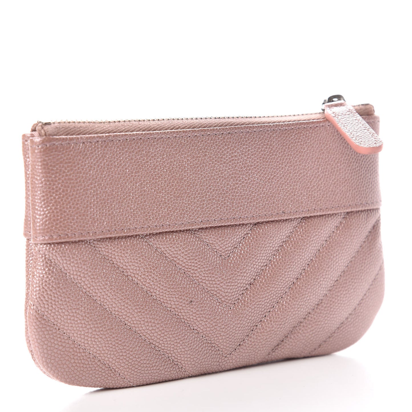 Metallic Caviar Chevron Quilted Small Vintage Mademoiselle Cosmetic Case Pink