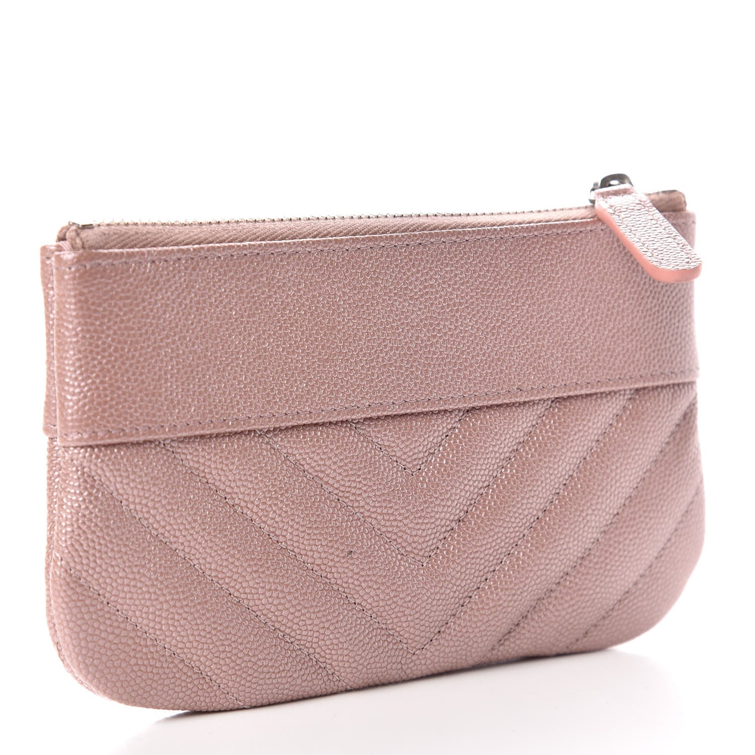 Chanel Metallic Caviar Chevron Quilted Small Vintage Mademoiselle Cosmetic Case Pink 3 of 10