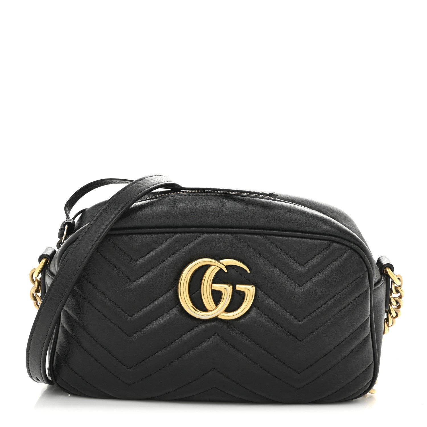 Gucci Calfskin Matelasse Small GG Marmont Chain Shoulder Bag Black 1 of 10