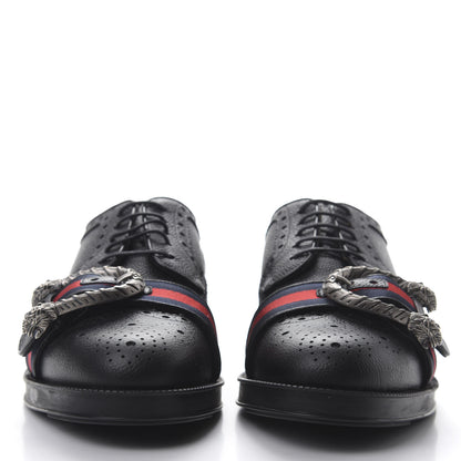 Gucci Calfskin Web Mens Queercore Brogue Derby Shoes 8.5 Black 2 of 8