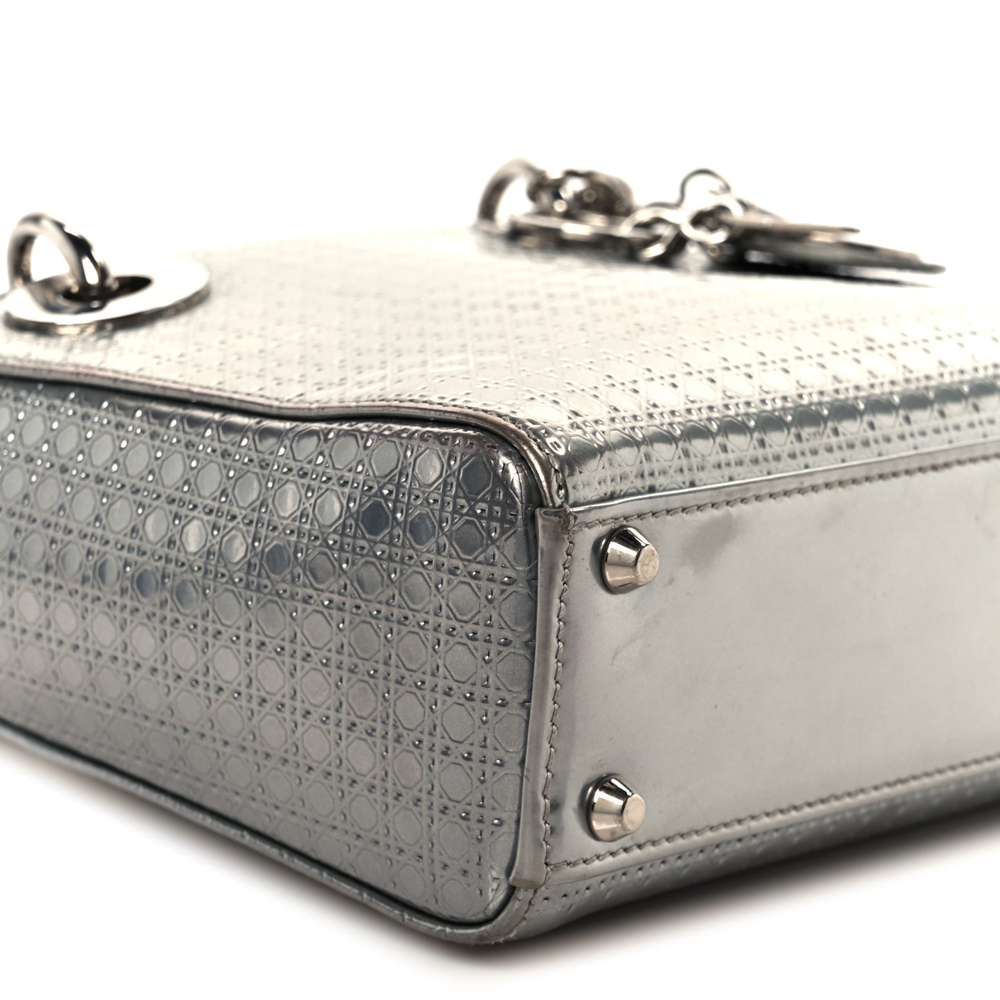Metallic Patent Micro-Cannage Mini Lady Dior Silver