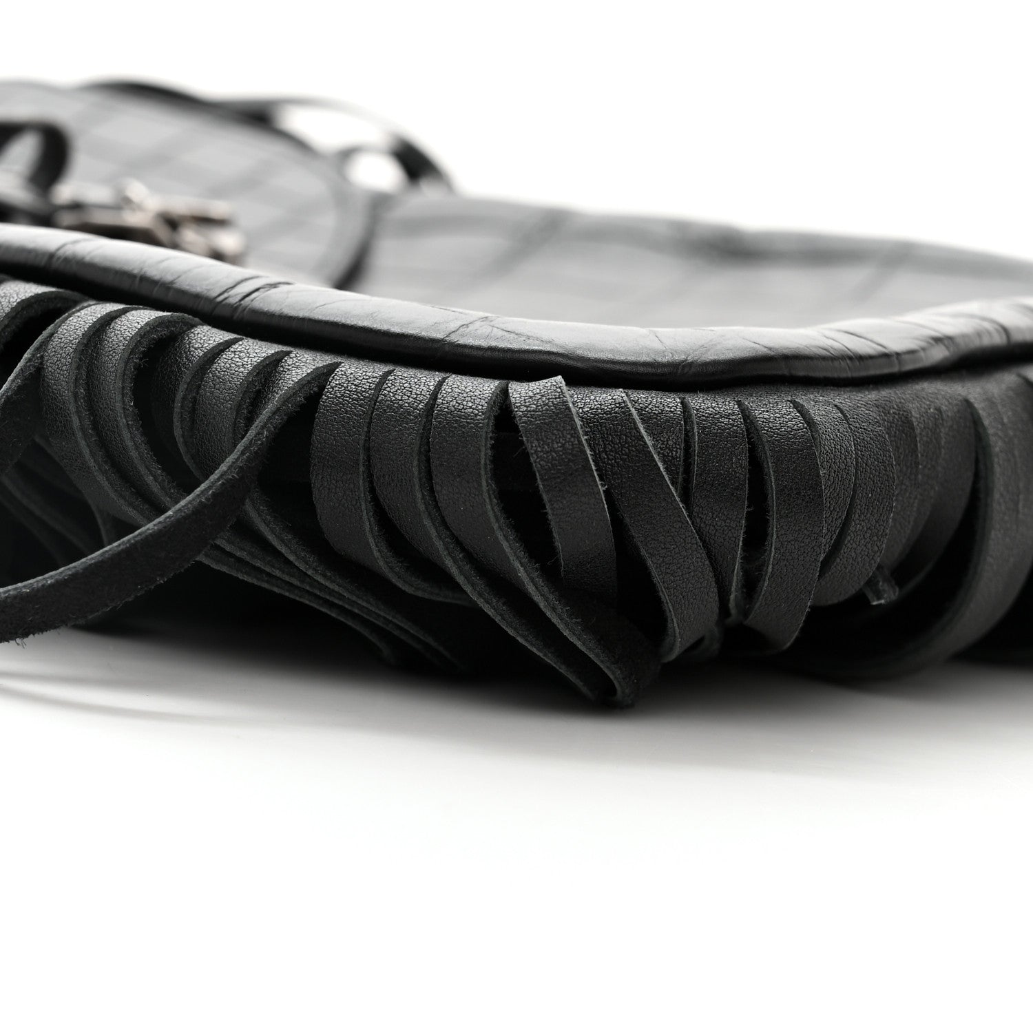 Saint Laurent Calfskin Crocodile Embossed Anita Tassed Crossbody Bag Black 8 of 9