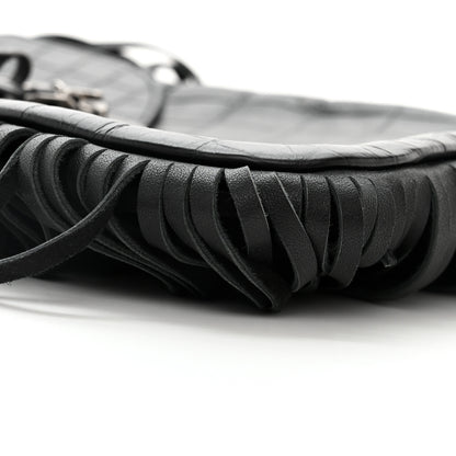 Saint Laurent Calfskin Crocodile Embossed Anita Tassed Crossbody Bag Black 8 of 9