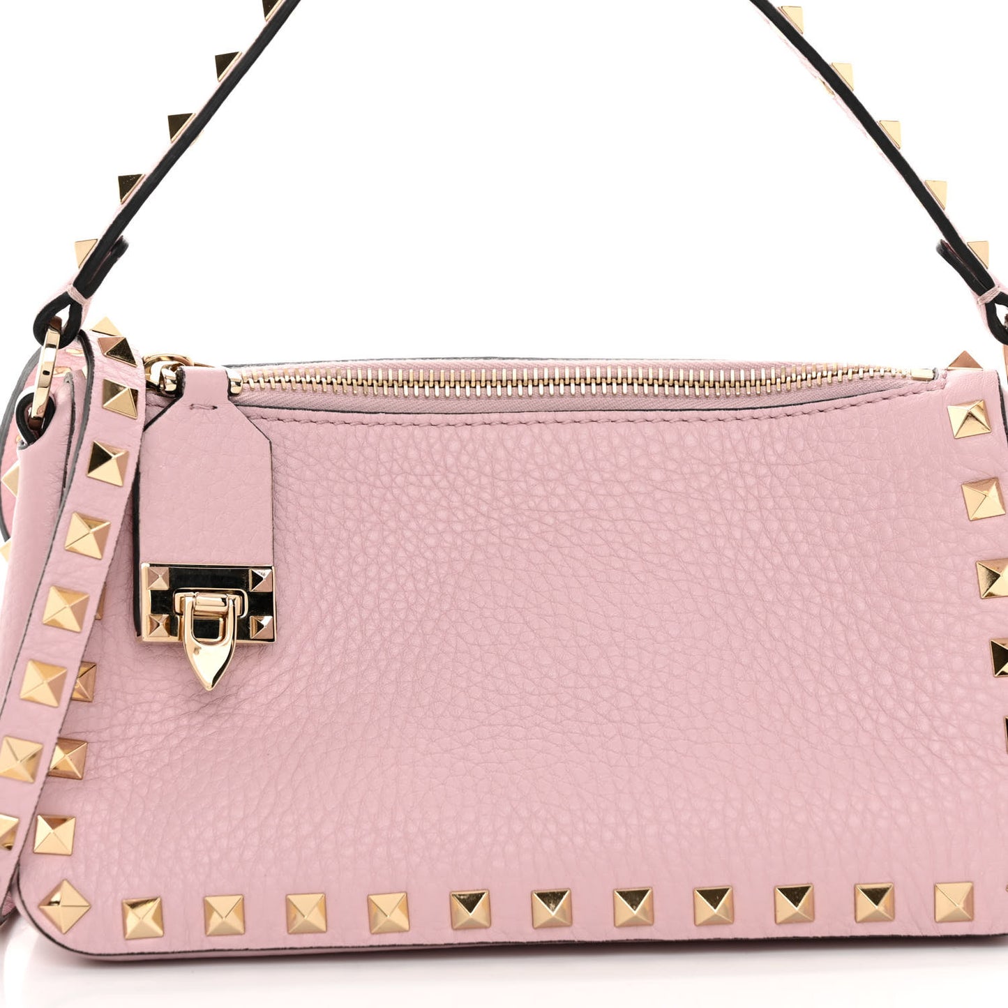 Pebbled Calfskin Small Rockstud Flip Lock Shoulder Bag Water Rose