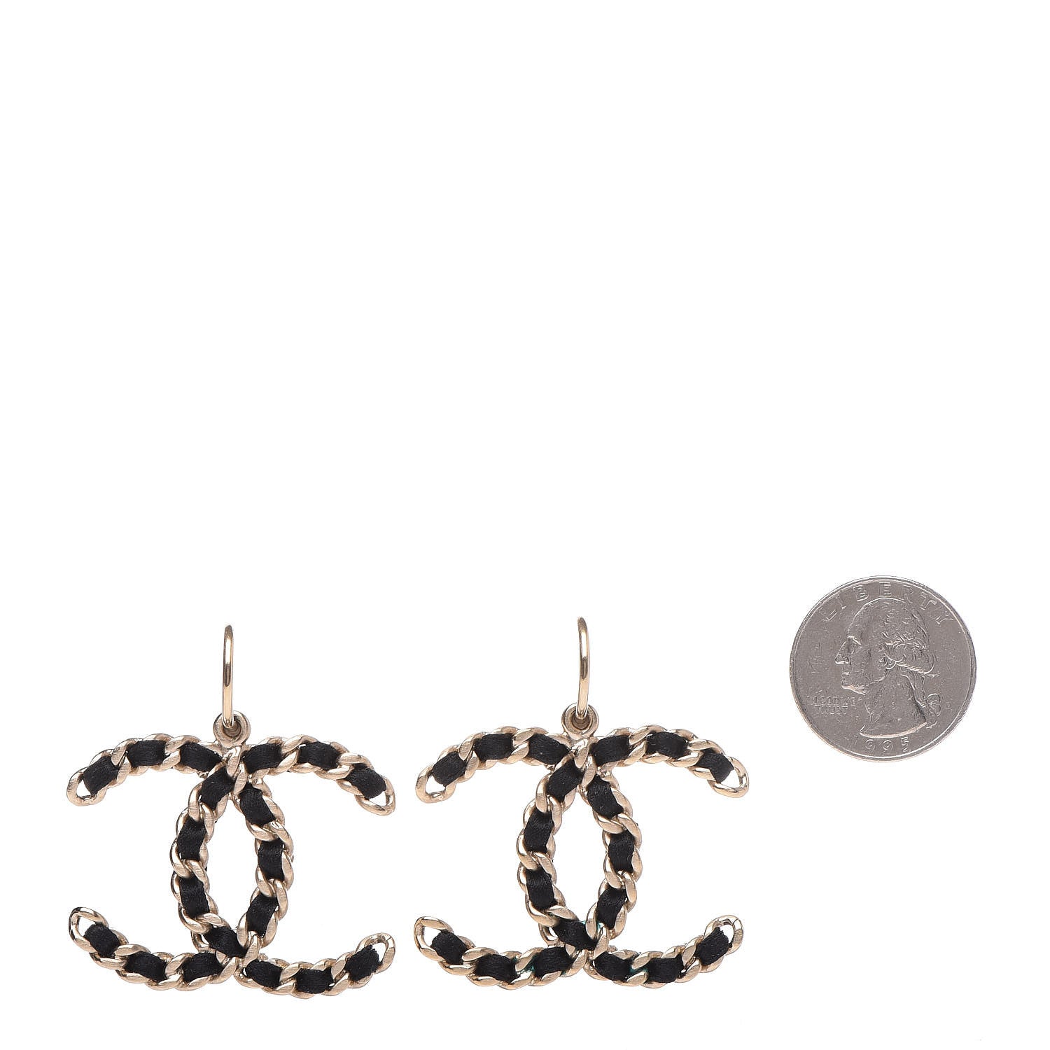 Chanel Satin CC Chain Earrings Light Gold Blac Light Gold Black 2 of 4