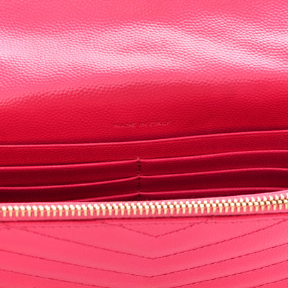 Saint Laurent Grain De Poudre Matelasse Chevron Monogram Envelope Chain Wallet Bubblegum 7 of 11