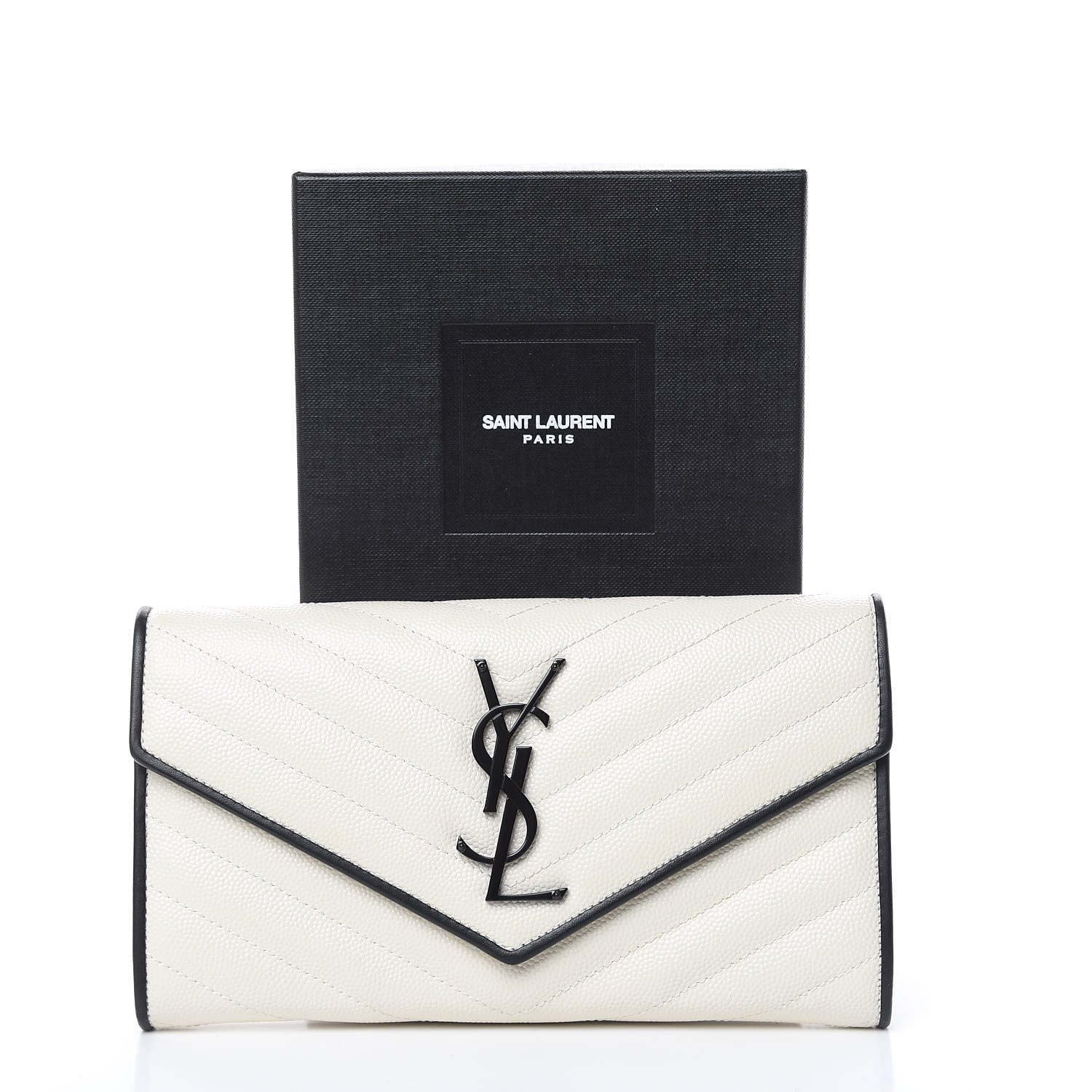 Saint Laurent Grain De Poudre Matelasse Chevron Monogram Flap Wallet Porcellana Black 9 of 9