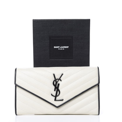 Saint Laurent Grain De Poudre Matelasse Chevron Monogram Flap Wallet Porcellana Black 9 of 9