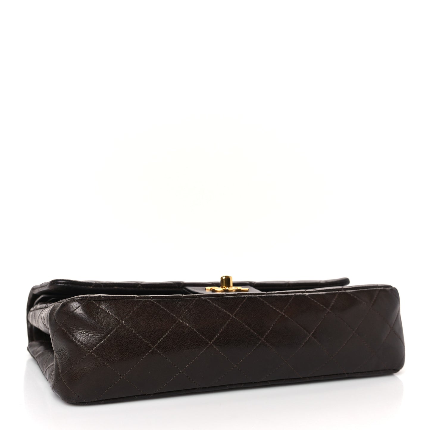 Lambskin Quilted Medium Double Flap Dark Brown