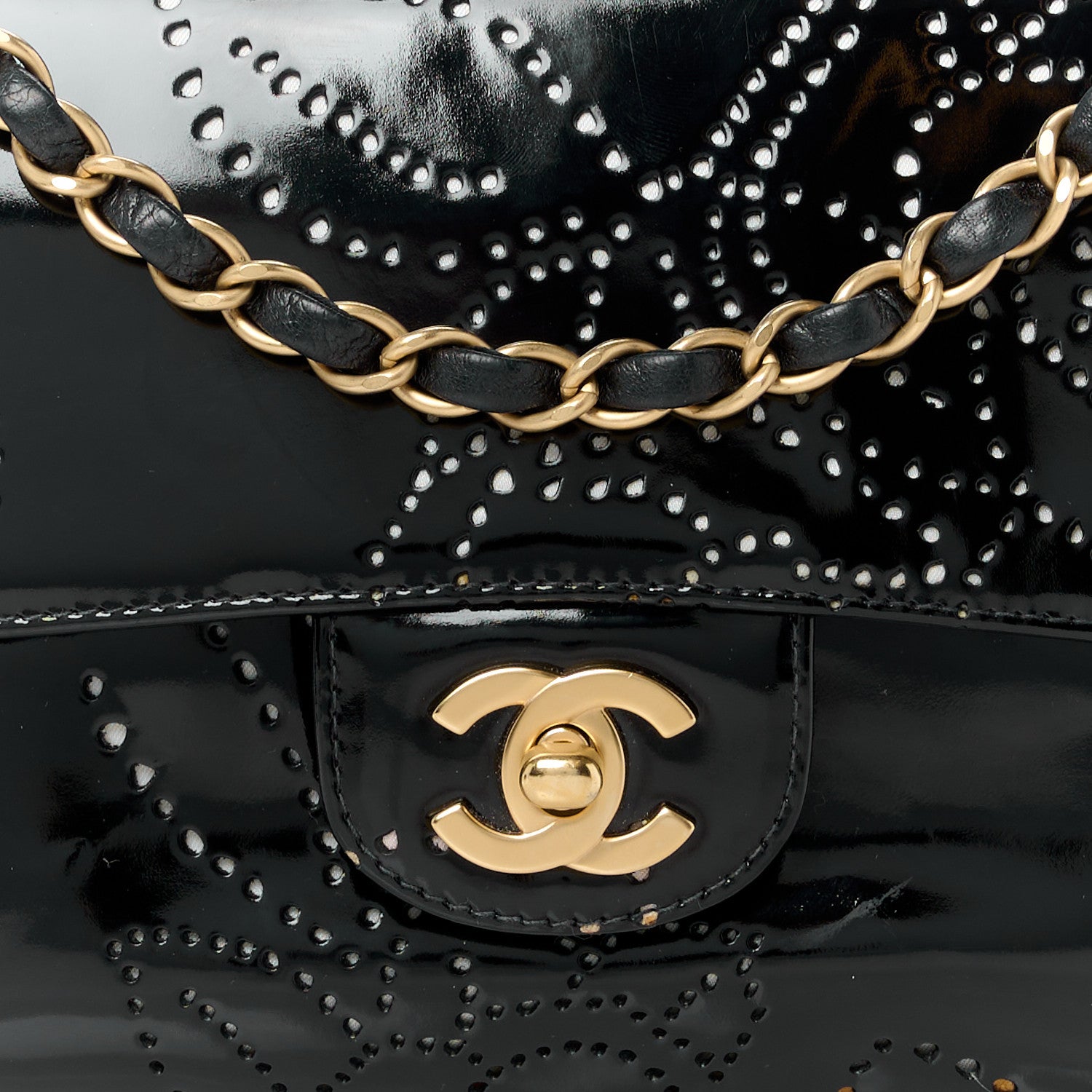 Chanel Patent Perforated Camellia Medium Single Flap Black 10 of 13