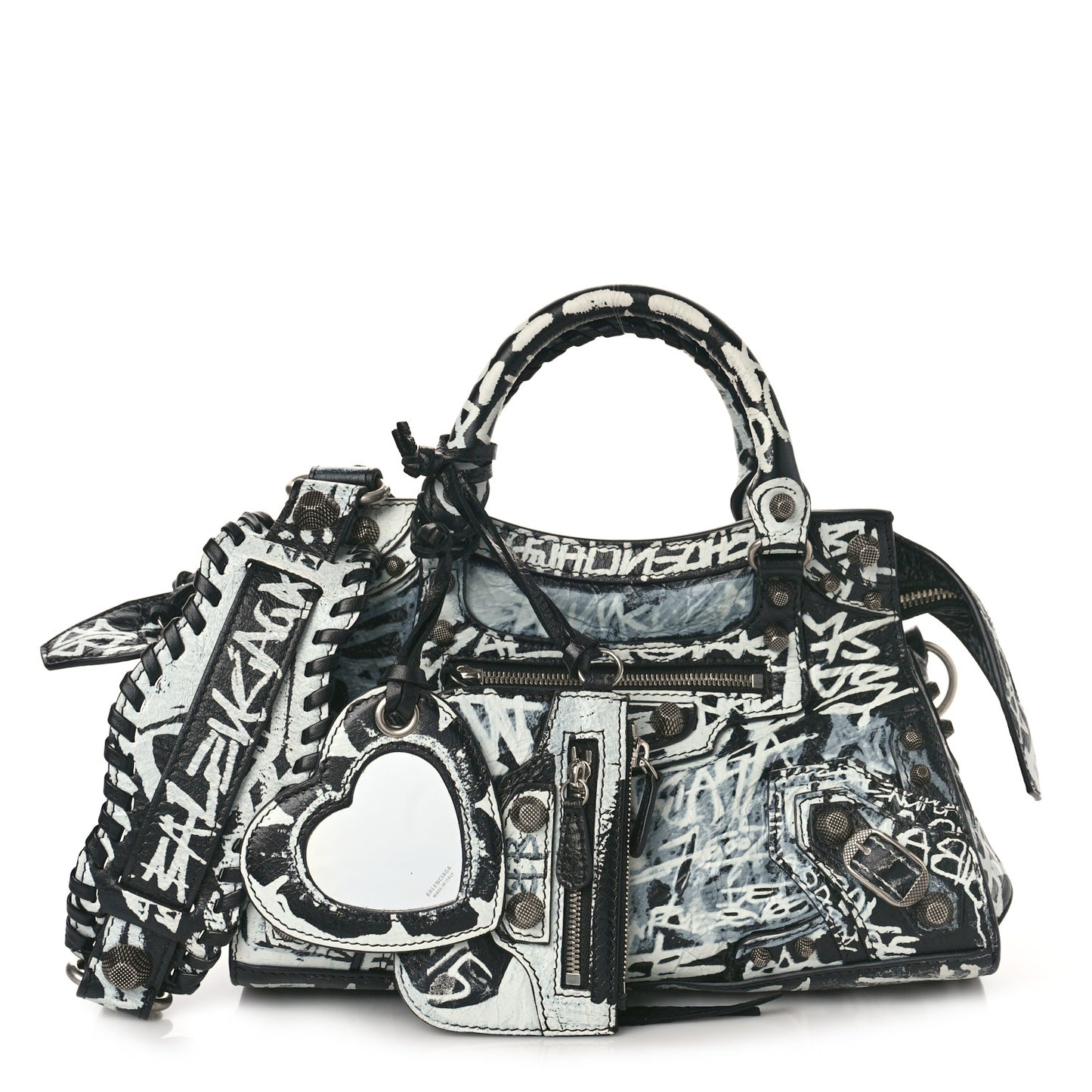 Agneau Arena Graffiti Neo Cagole Handbag XS Black White