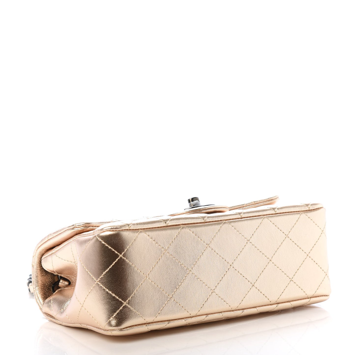 Metallic Lambskin Quilted Mini Rectangular Flap Gold Black