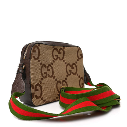 Gucci Monogram Jumbo GG Textured Dollar Calfskin Web Messenger Shoulder Bag Camel Ebony New Acero 3 of 8