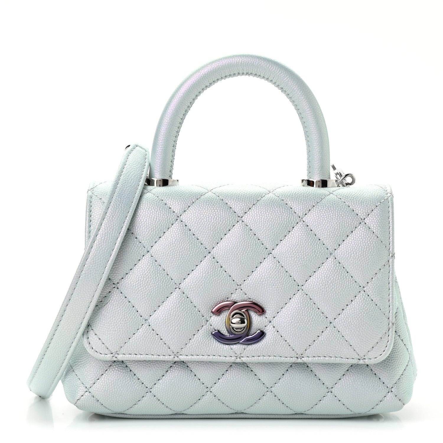 Chanel Iridescent Caviar Quilted Extra Mini Coco Handle Flap Light Blue 1 of 12