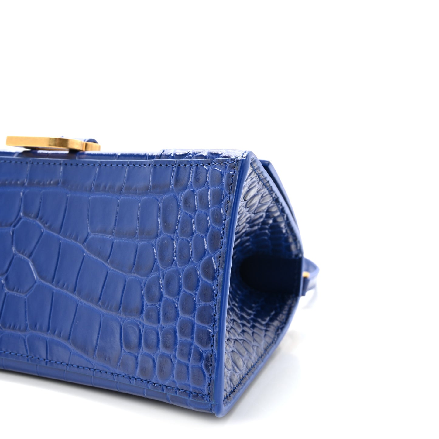 Shiny Calfskin Crocodile Embossed Small Hourglass Top Handle Bag Indigo