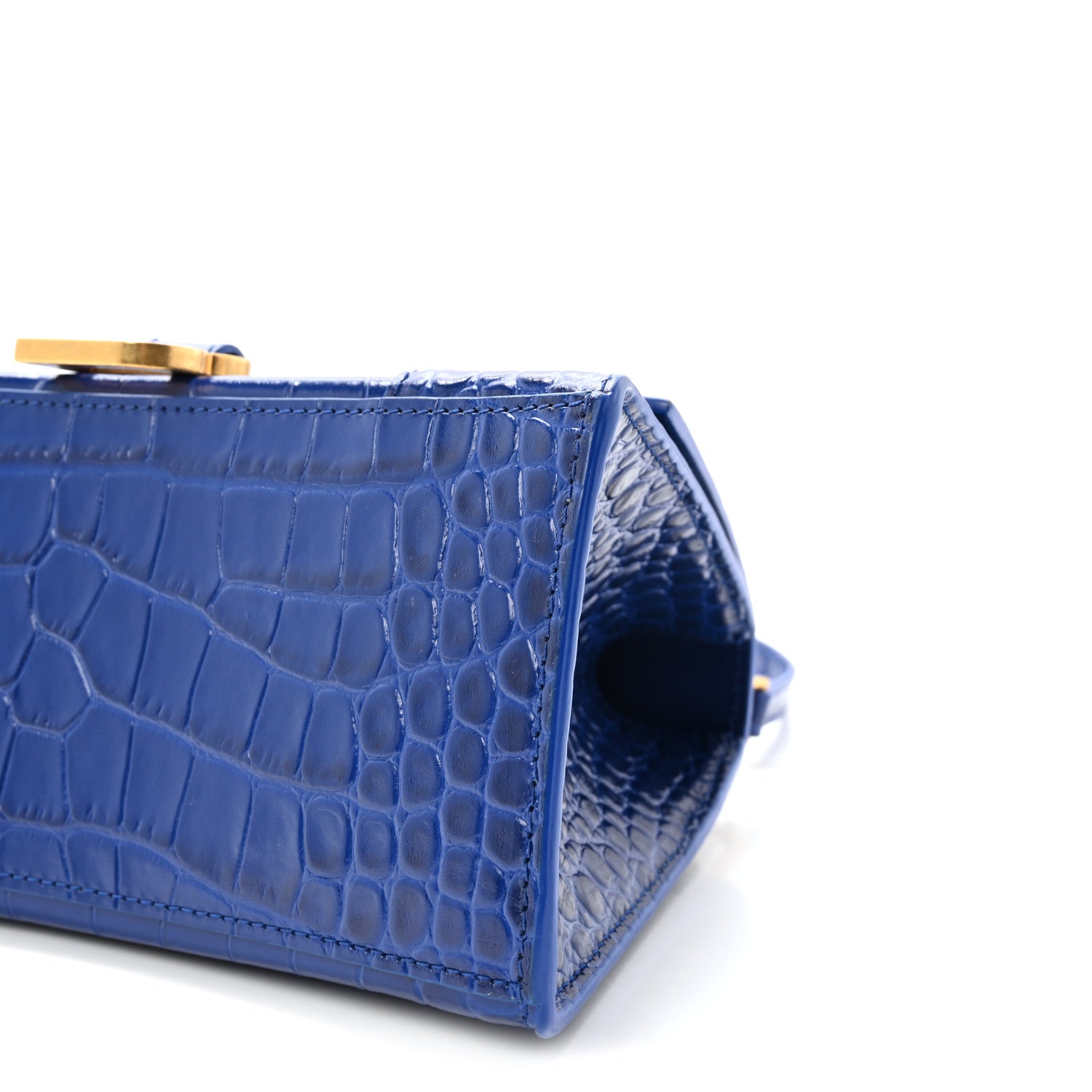Balenciaga Shiny Calfskin Crocodile Embossed Small Hourglass Top Handle Bag Indigo 9 of 9
