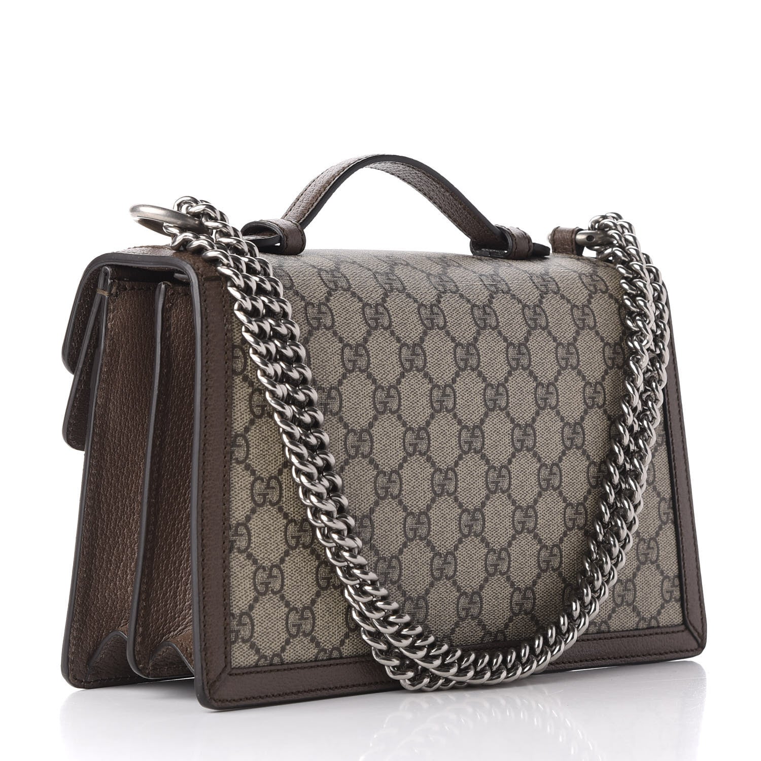 Gucci GG Supreme Monogram Textured Dollar Calfskin Top Handle Dionysus Shoulder Bag Beige Ebony New Acero 4 of 11