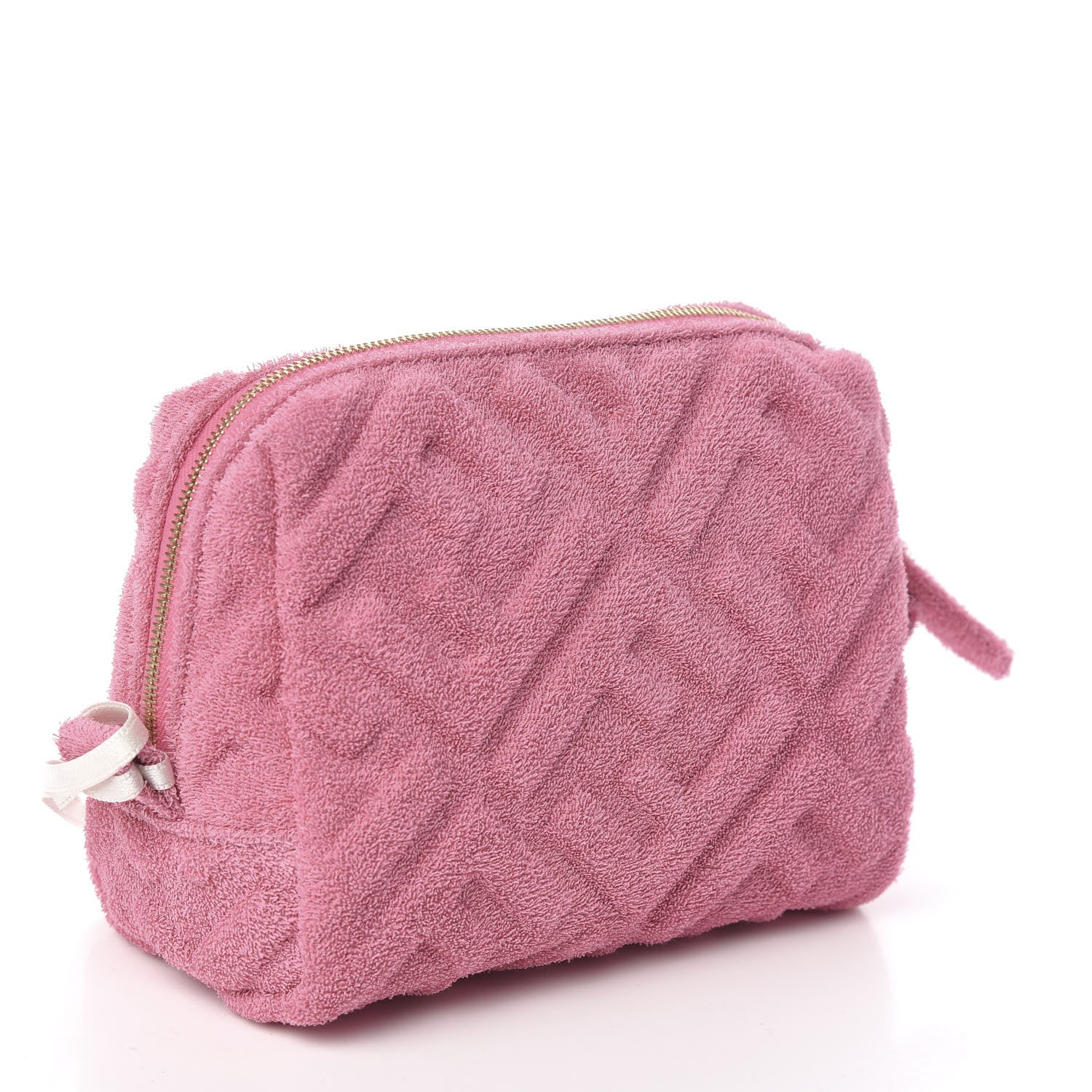 Fendi Terry Cloth Vitello Century Matte FF 1974 Embossed Small Trapezoid Beauty Pouch Lollypop 2 of 7