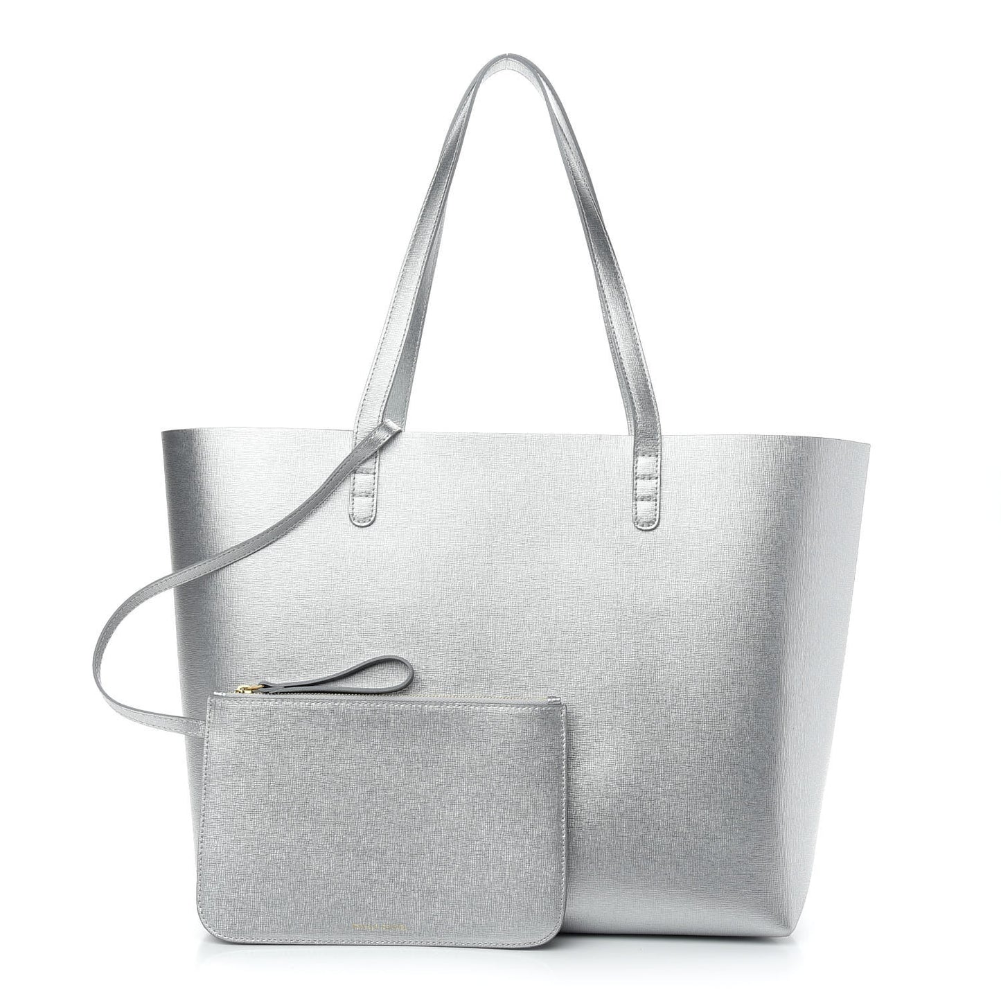 Metallic Saffiano Small Shopping Tote Silver